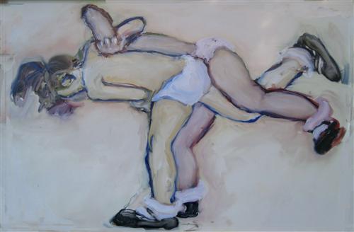 Artwork: Kim Dingle | Two Wrestling Girls